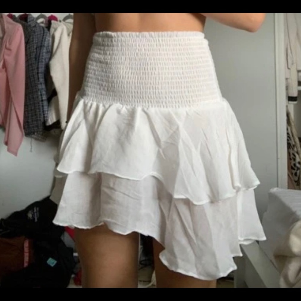 White ruffle mini skirt